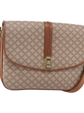 Authentic CELINE Macadam Canvas Shoulder Bag PVC Beige Gold